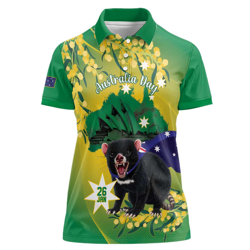 Tasimania Devil Australia Day Women Polo Shirt Aussie Aussie Aussie Oi! Oi! Oi! - Green - Vibe Hoodie Shop