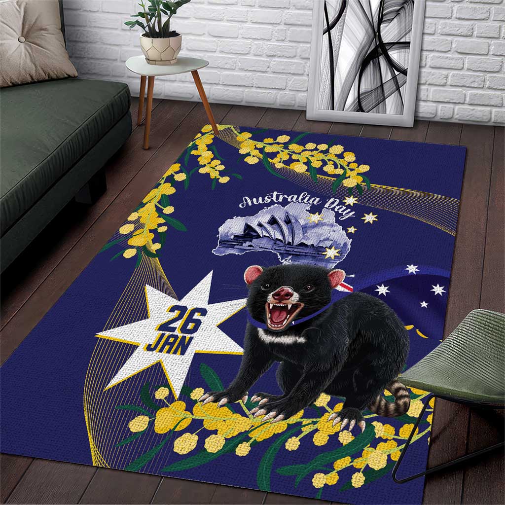 Tasimania Devil Australia Day Area Rug Aussie Aussie Aussie Oi! Oi! Oi! - Blue - Vibe Hoodie Shop