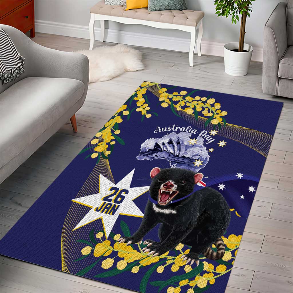 Tasimania Devil Australia Day Area Rug Aussie Aussie Aussie Oi! Oi! Oi! - Blue - Vibe Hoodie Shop