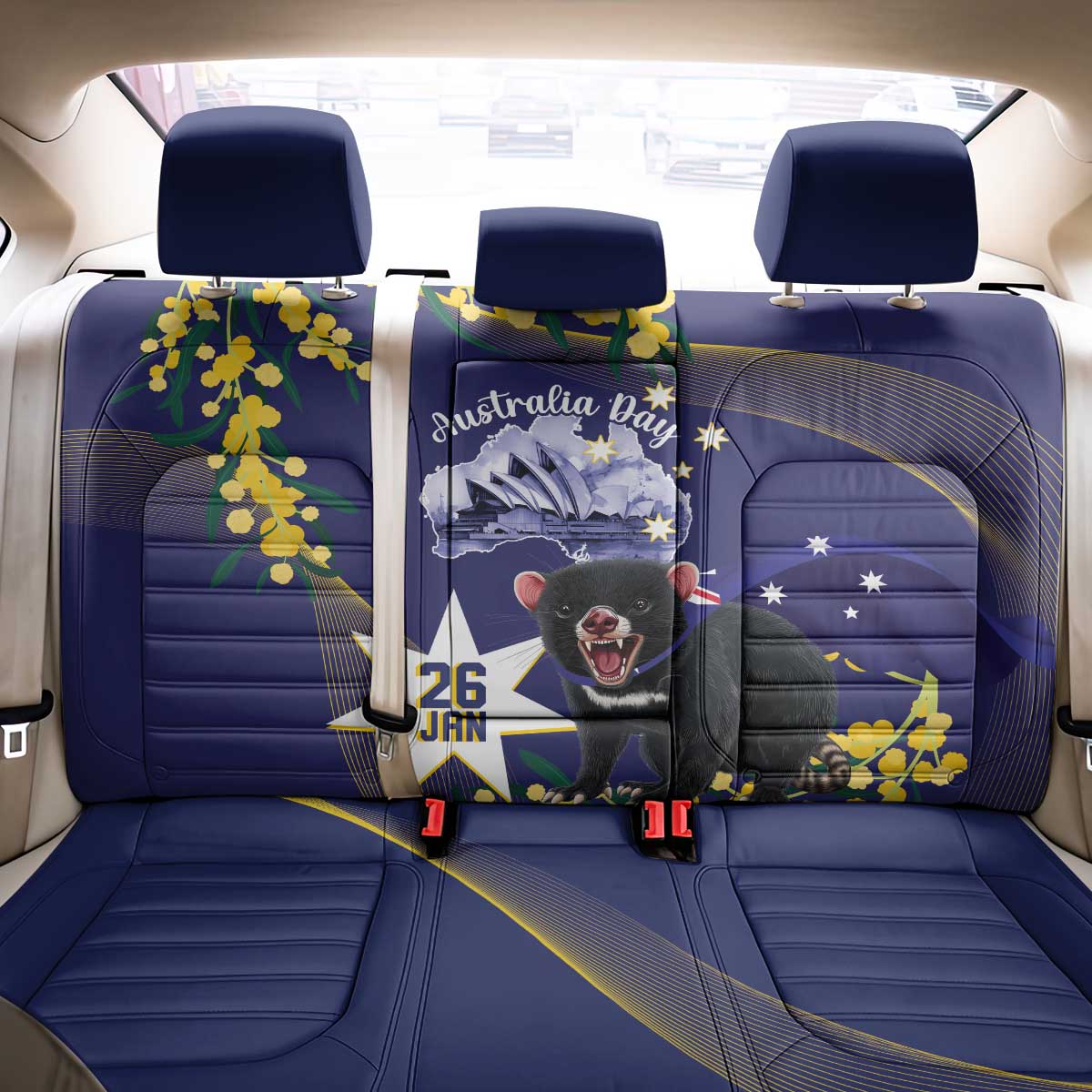 Tasimania Devil Australia Day Back Car Seat Cover Aussie Aussie Aussie Oi! Oi! Oi! - Blue