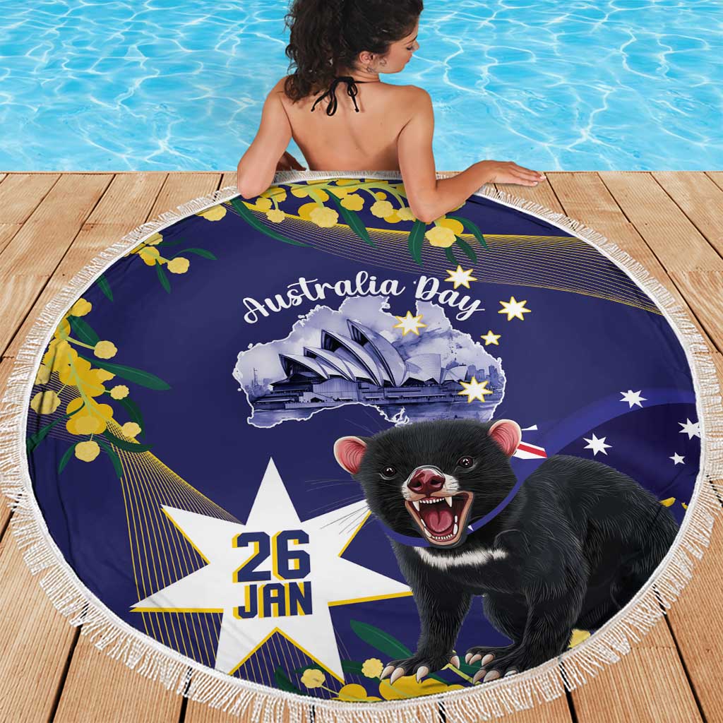 Tasimania Devil Australia Day Beach Blanket Aussie Aussie Aussie Oi! Oi! Oi! - Blue