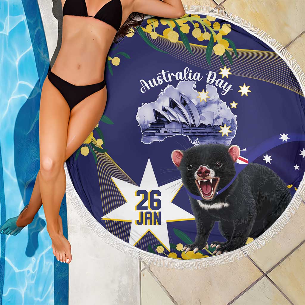 Tasimania Devil Australia Day Beach Blanket Aussie Aussie Aussie Oi! Oi! Oi! - Blue