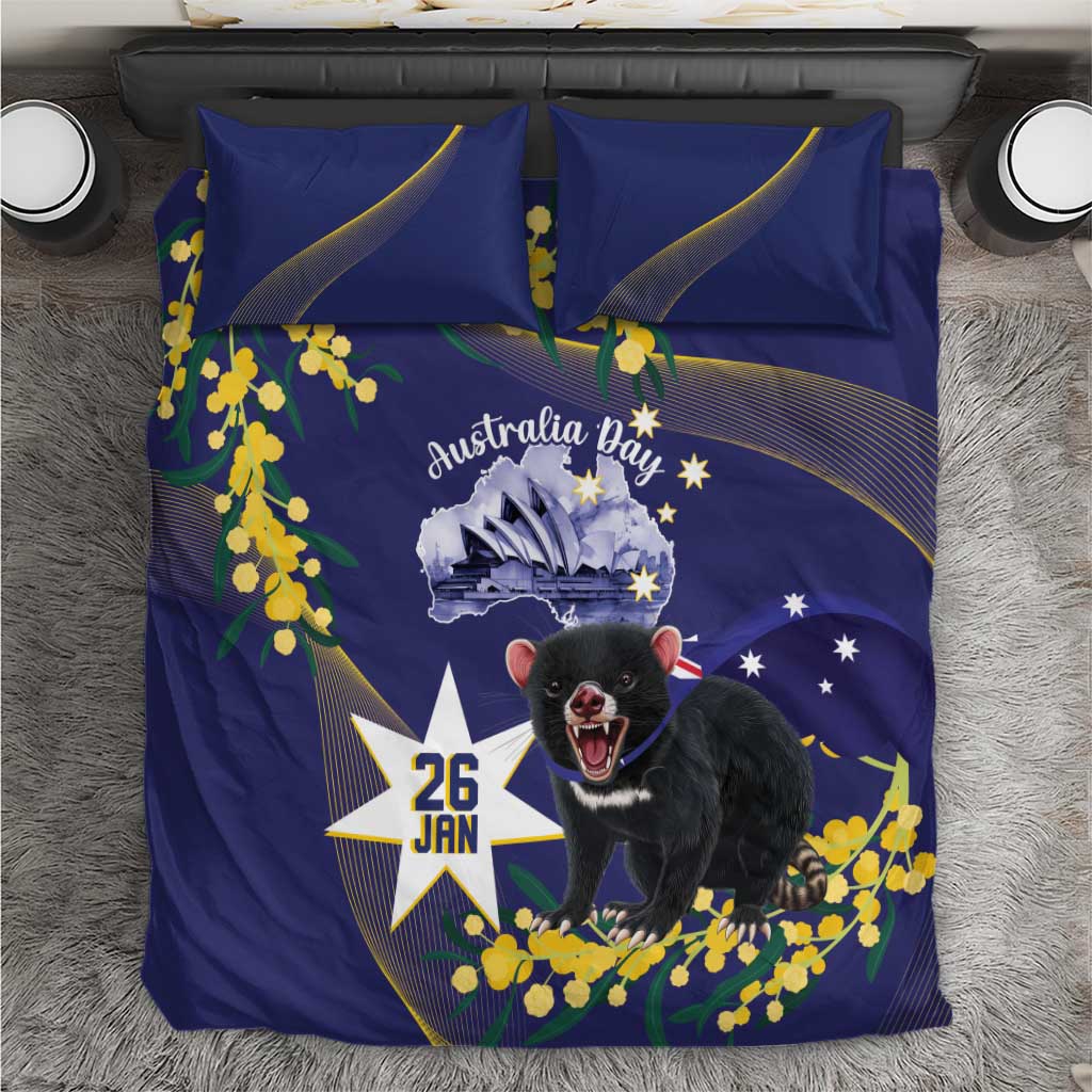 Tasimania Devil Australia Day Bedding Set Aussie Aussie Aussie Oi! Oi! Oi! - Blue - Vibe Hoodie Shop