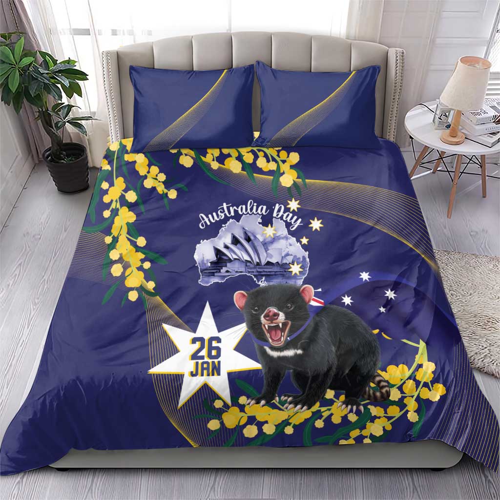 Tasimania Devil Australia Day Bedding Set Aussie Aussie Aussie Oi! Oi! Oi! - Blue - Vibe Hoodie Shop