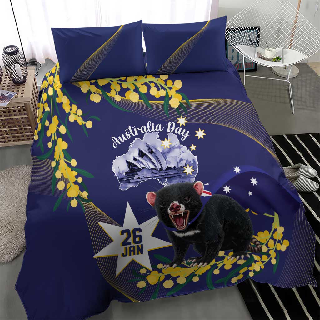 Tasimania Devil Australia Day Bedding Set Aussie Aussie Aussie Oi! Oi! Oi! - Blue - Vibe Hoodie Shop