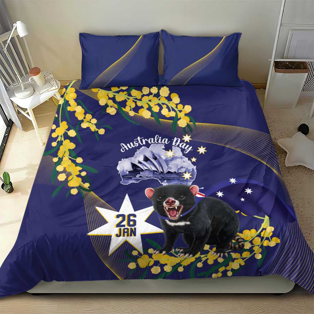 Tasimania Devil Australia Day Bedding Set Aussie Aussie Aussie Oi! Oi! Oi! - Blue - Vibe Hoodie Shop