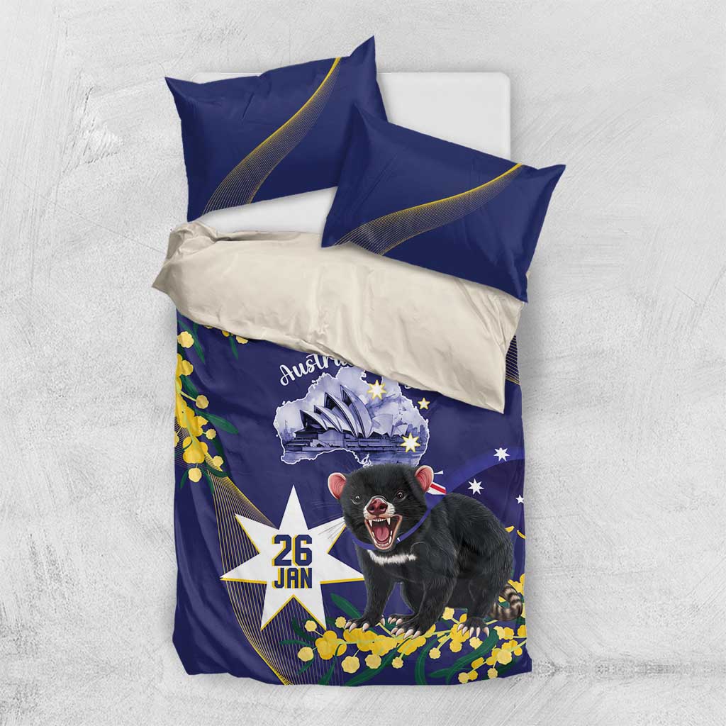 Tasimania Devil Australia Day Bedding Set Aussie Aussie Aussie Oi! Oi! Oi! - Blue - Vibe Hoodie Shop