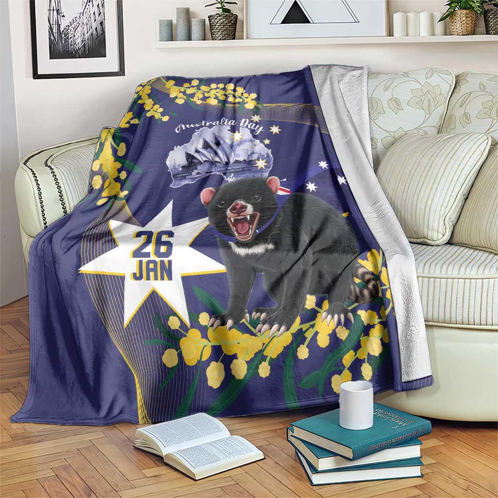 Tasimania Devil Australia Day Blanket Aussie Aussie Aussie Oi! Oi! Oi! - Blue - Vibe Hoodie Shop