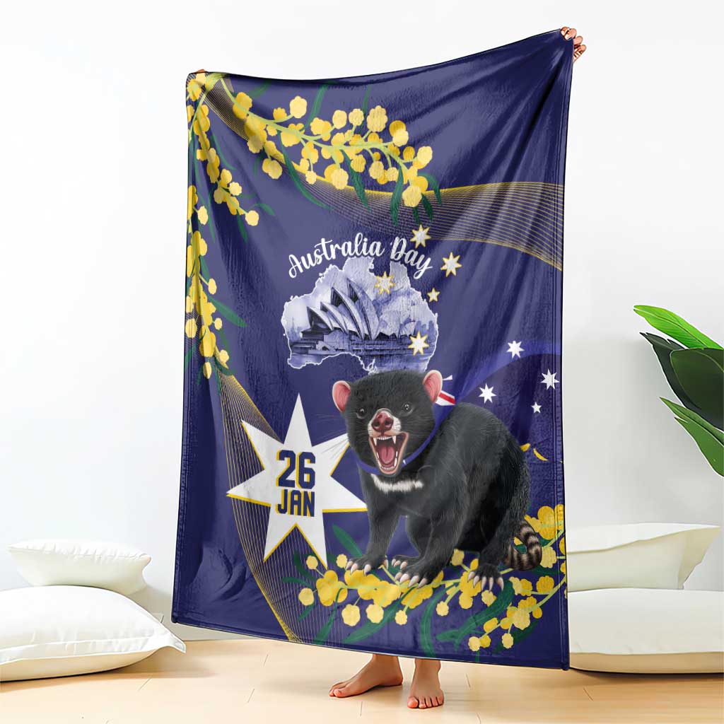 Tasimania Devil Australia Day Blanket Aussie Aussie Aussie Oi! Oi! Oi! - Blue - Vibe Hoodie Shop