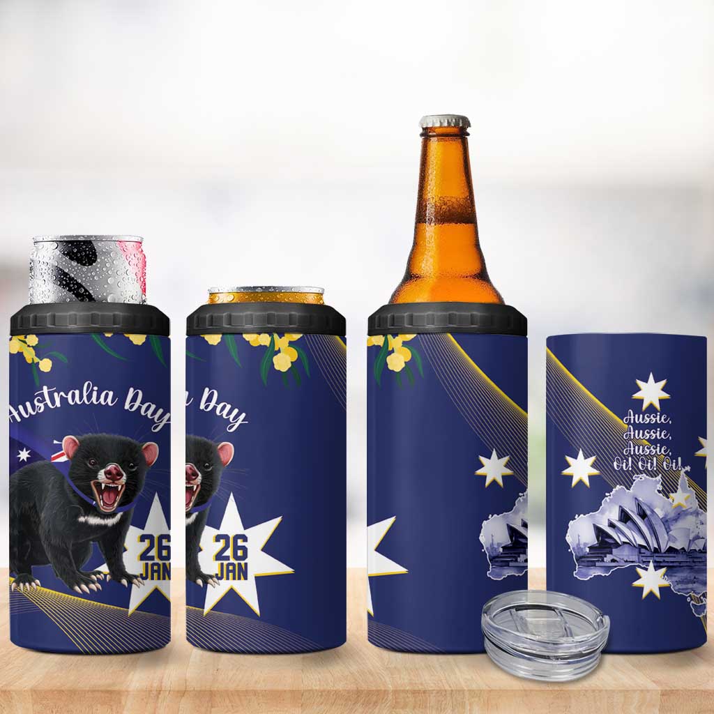 Tasimania Devil Australia Day 4 in 1 Can Cooler Tumbler Aussie Aussie Aussie Oi! Oi! Oi! - Blue