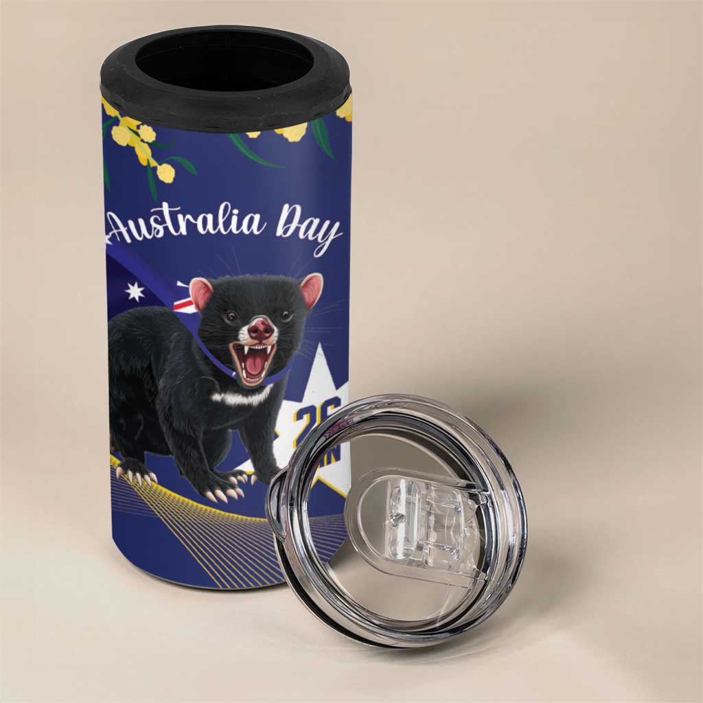 Tasimania Devil Australia Day 4 in 1 Can Cooler Tumbler Aussie Aussie Aussie Oi! Oi! Oi! - Blue