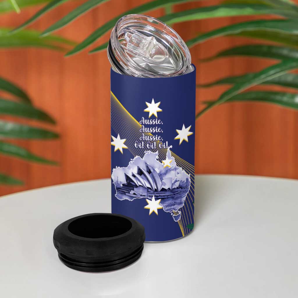 Tasimania Devil Australia Day 4 in 1 Can Cooler Tumbler Aussie Aussie Aussie Oi! Oi! Oi! - Blue