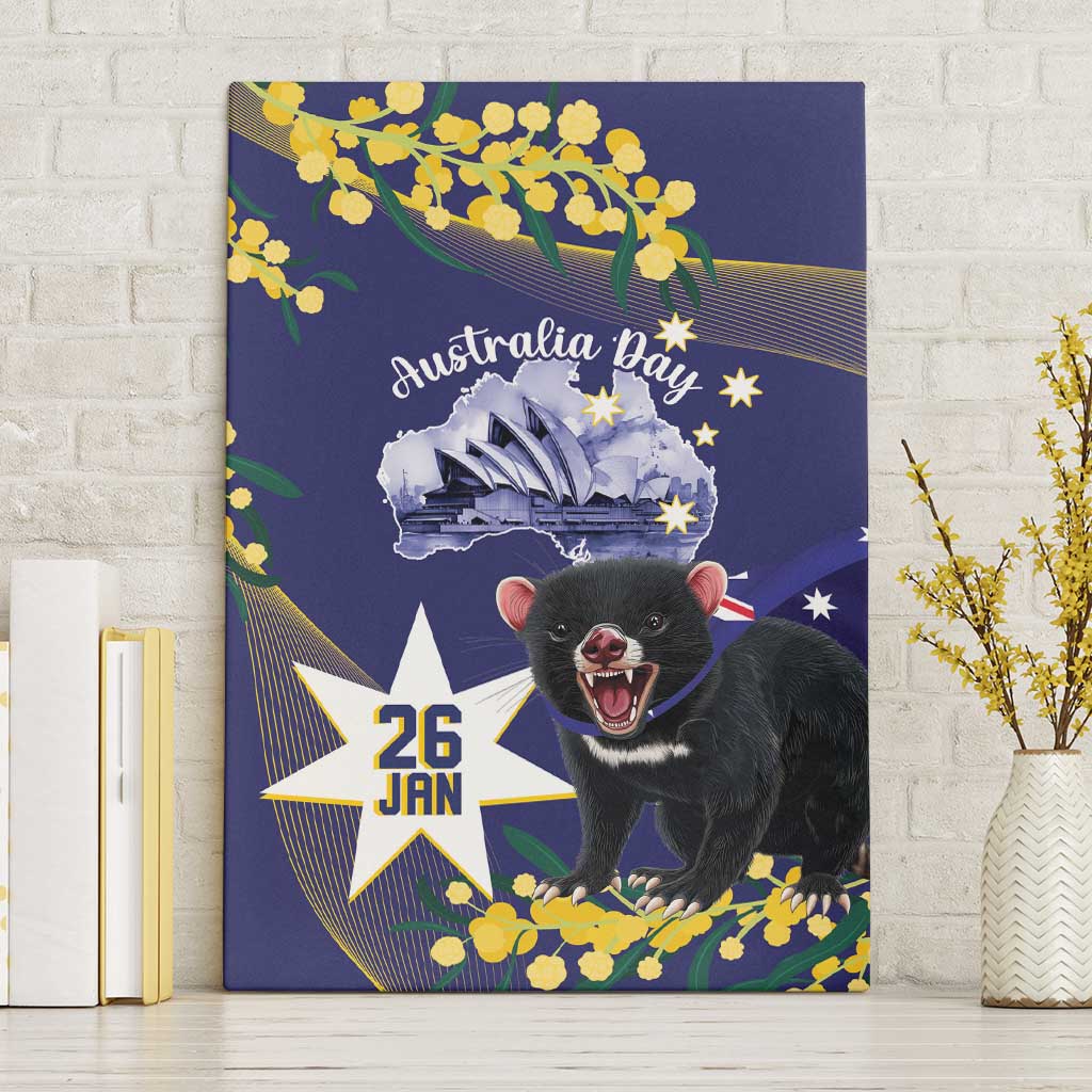 Tasimania Devil Australia Day Canvas Wall Art Aussie Aussie Aussie Oi! Oi! Oi! - Blue