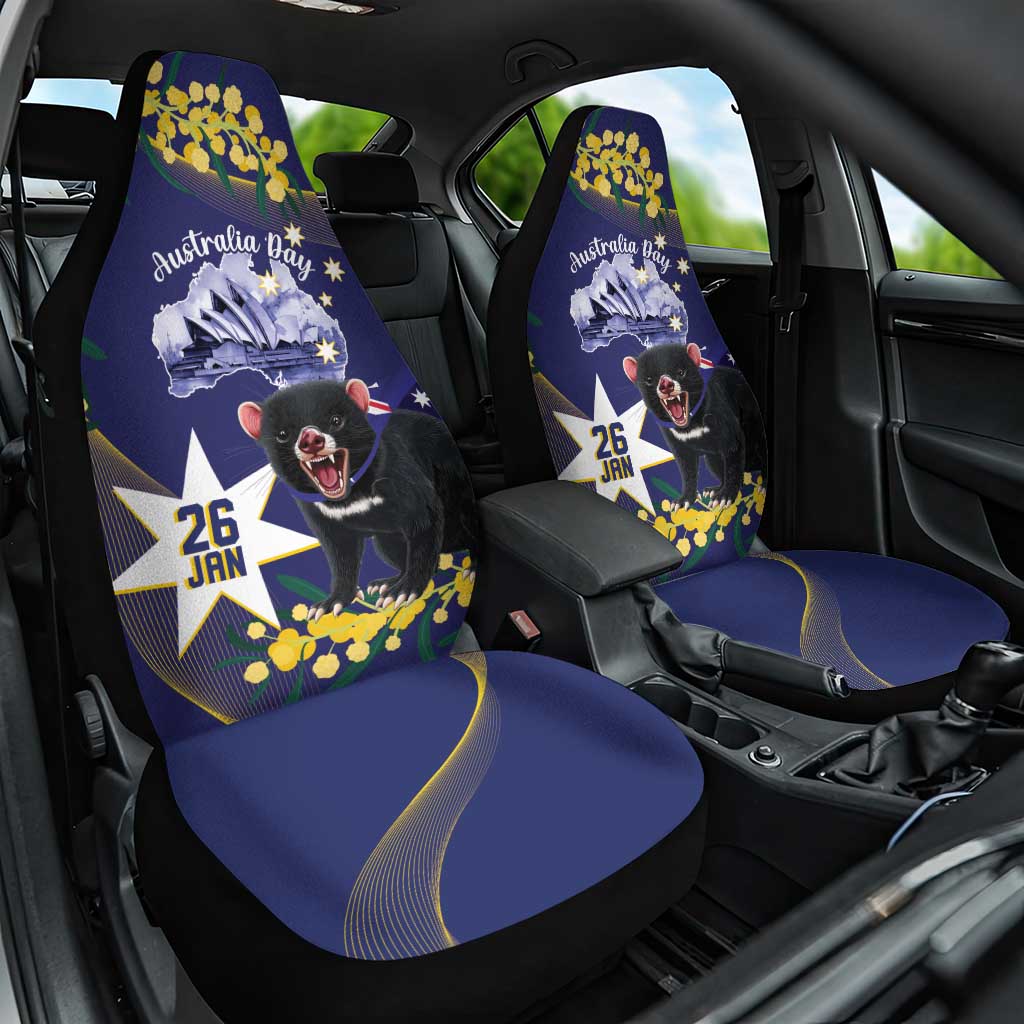 Tasimania Devil Australia Day Car Seat Cover Aussie Aussie Aussie Oi! Oi! Oi! - Blue - Vibe Hoodie Shop