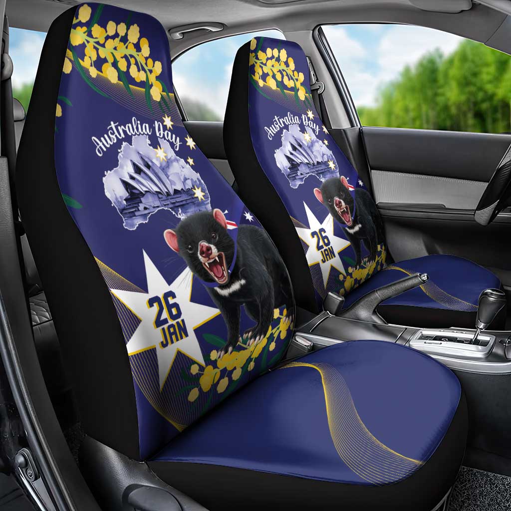 Tasimania Devil Australia Day Car Seat Cover Aussie Aussie Aussie Oi! Oi! Oi! - Blue - Vibe Hoodie Shop