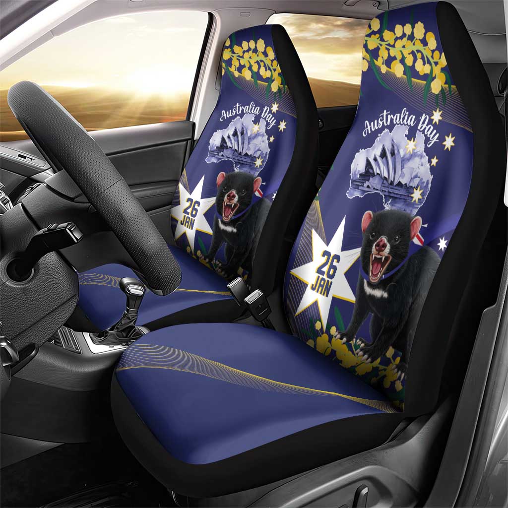 Tasimania Devil Australia Day Car Seat Cover Aussie Aussie Aussie Oi! Oi! Oi! - Blue - Vibe Hoodie Shop