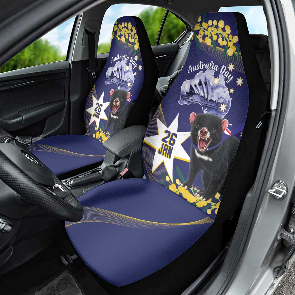 Tasimania Devil Australia Day Car Seat Cover Aussie Aussie Aussie Oi! Oi! Oi! - Blue - Vibe Hoodie Shop