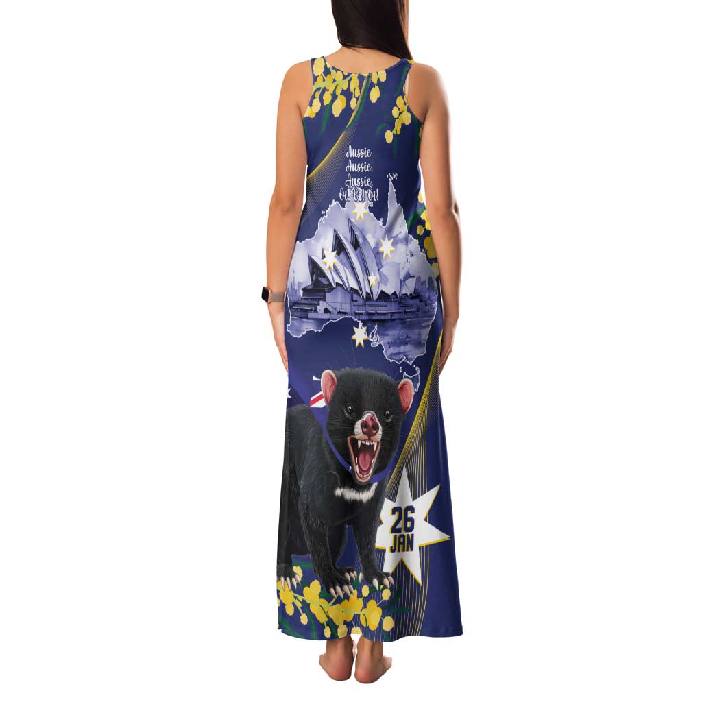 Tasimania Devil Australia Day Family Matching Tank Maxi Dress and Hawaiian Shirt Aussie Aussie Aussie Oi! Oi! Oi! - Blue