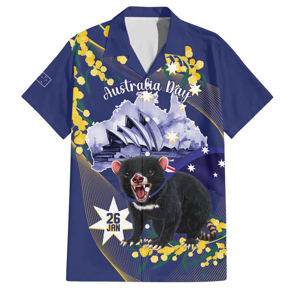 Tasimania Devil Australia Day Hawaiian Shirt Aussie Aussie Aussie Oi! Oi! Oi! - Blue - Vibe Hoodie Shop