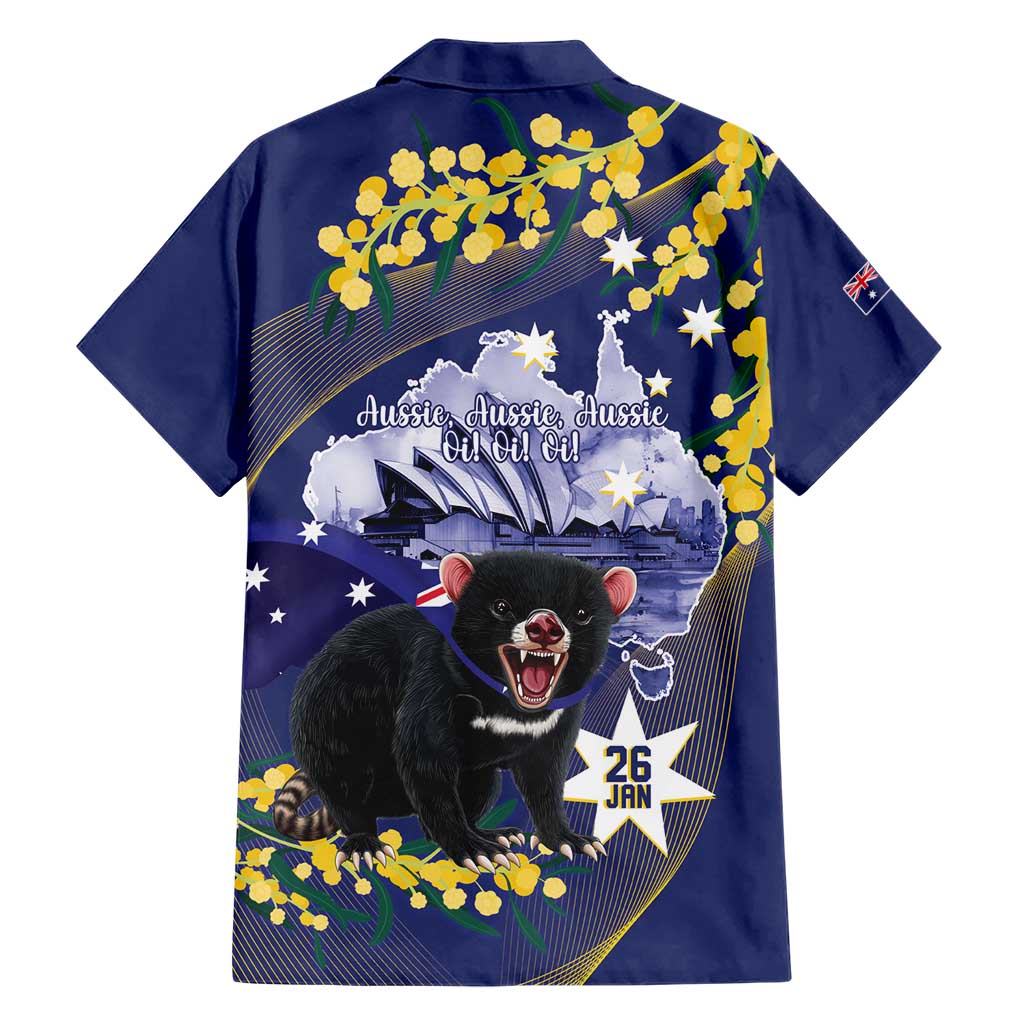 Tasimania Devil Australia Day Hawaiian Shirt Aussie Aussie Aussie Oi! Oi! Oi! - Blue - Vibe Hoodie Shop