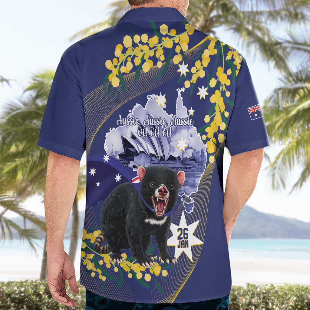 Tasimania Devil Australia Day Hawaiian Shirt Aussie Aussie Aussie Oi! Oi! Oi! - Blue - Vibe Hoodie Shop