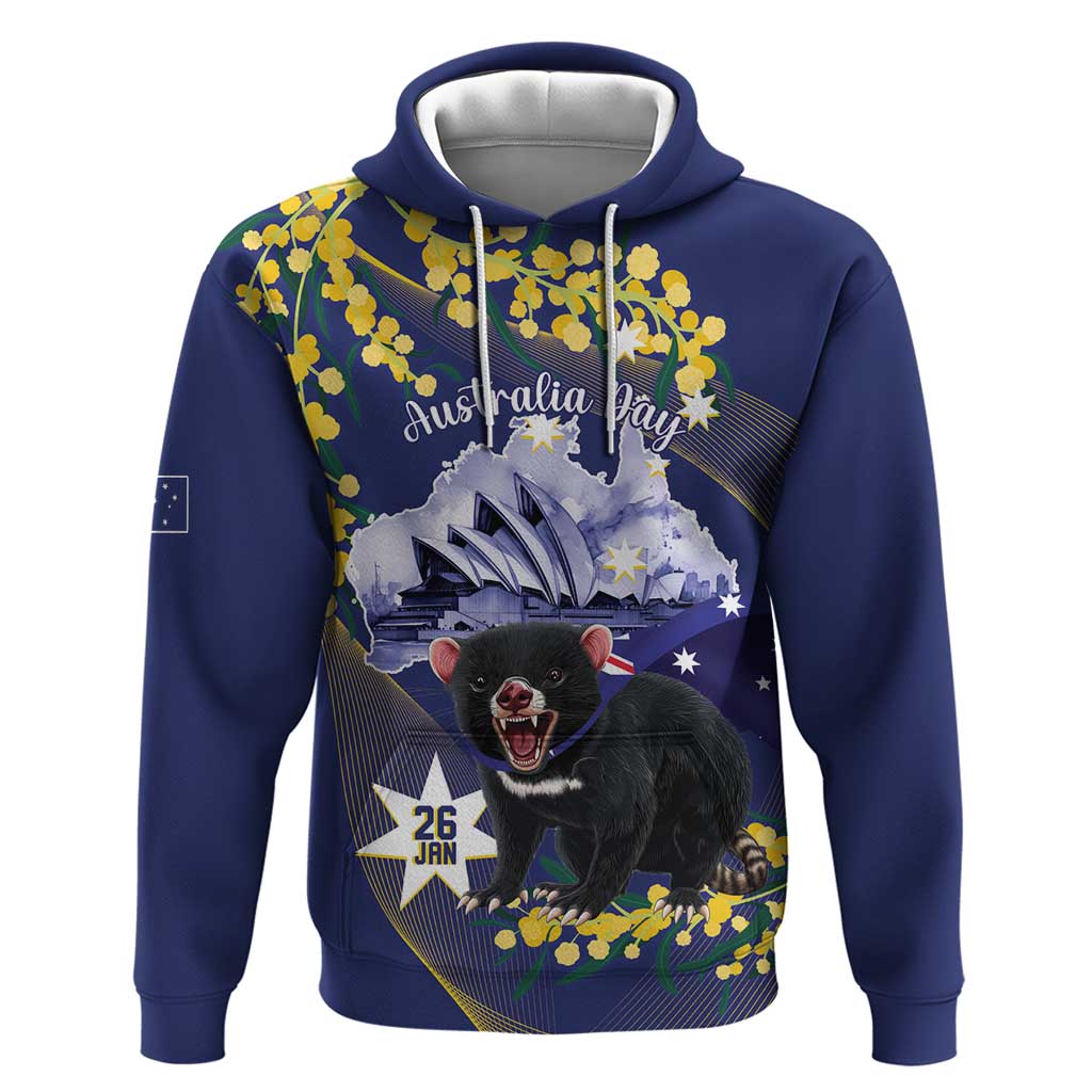 Tasimania Devil Australia Day Hoodie Aussie Aussie Aussie Oi! Oi! Oi! - Blue - Vibe Hoodie Shop