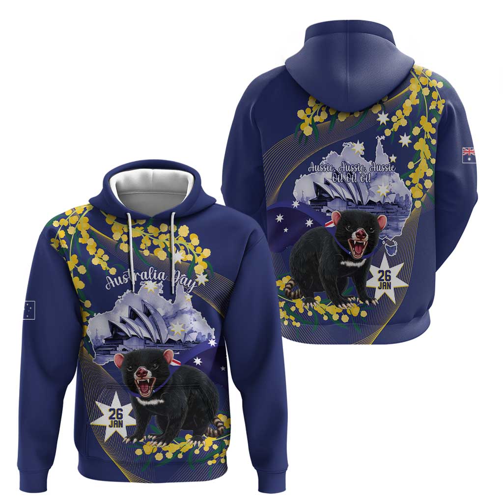 Tasimania Devil Australia Day Hoodie Aussie Aussie Aussie Oi! Oi! Oi! - Blue - Vibe Hoodie Shop