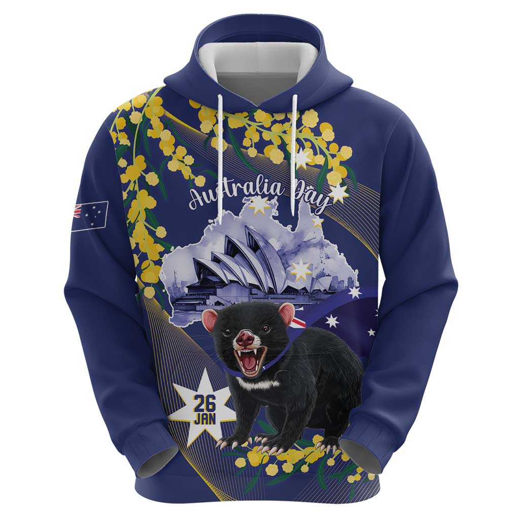 Tasimania Devil Australia Day Hoodie Aussie Aussie Aussie Oi! Oi! Oi! - Blue - Vibe Hoodie Shop