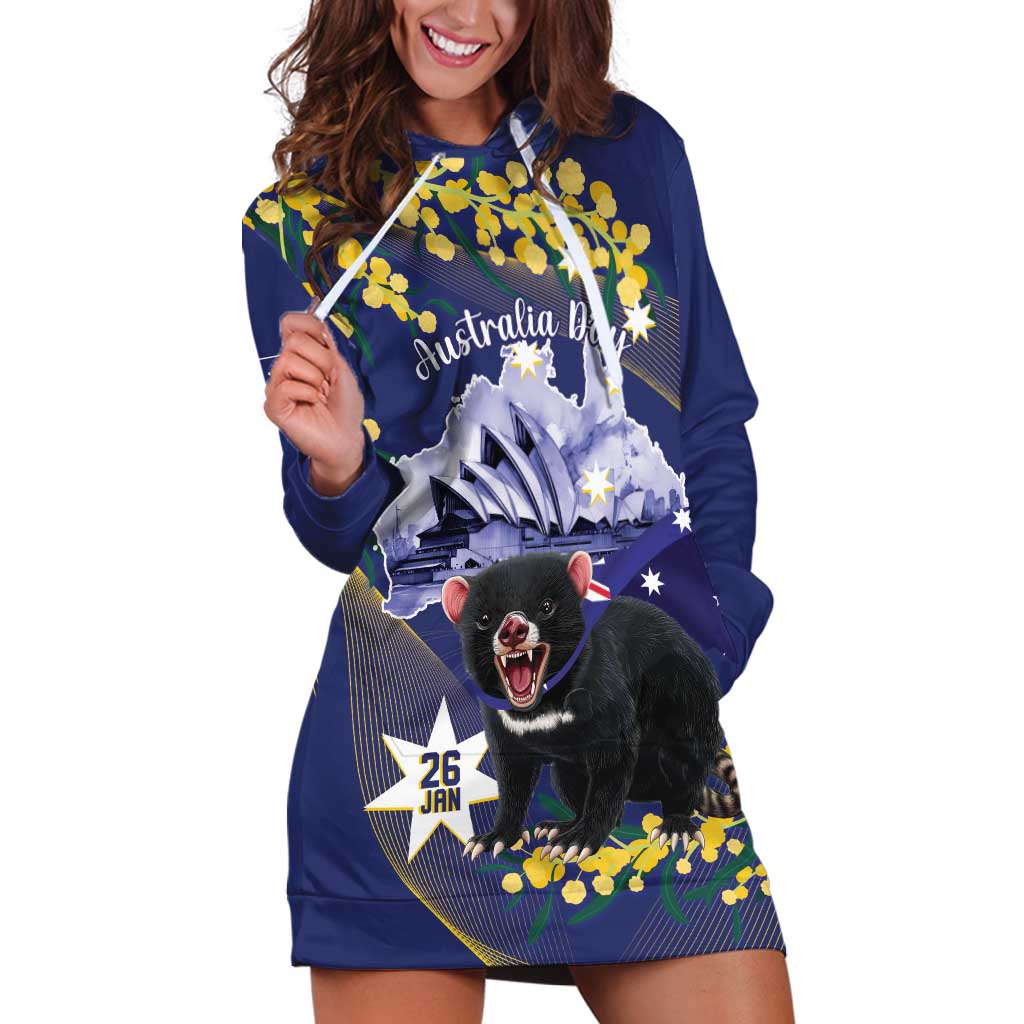 Tasimania Devil Australia Day Hoodie Dress Aussie Aussie Aussie Oi! Oi! Oi! - Blue - Vibe Hoodie Shop