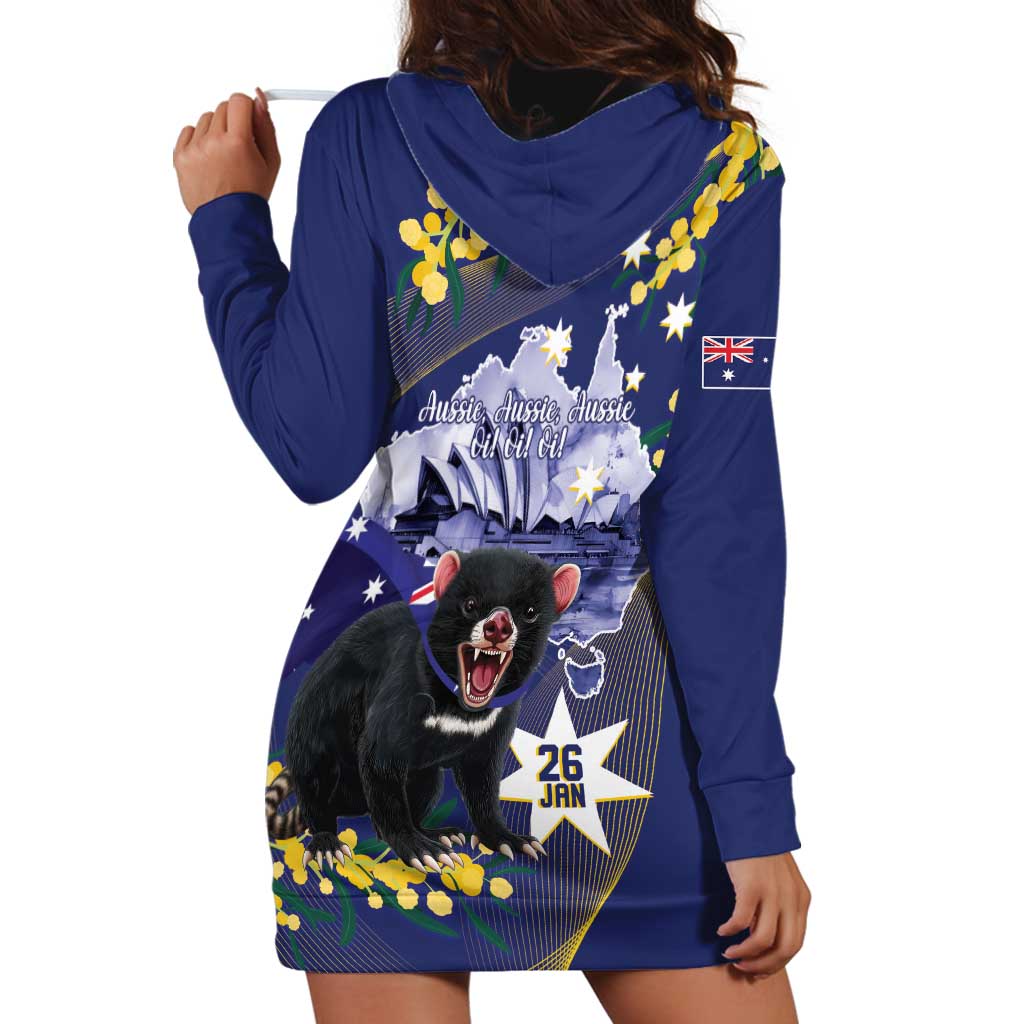 Tasimania Devil Australia Day Hoodie Dress Aussie Aussie Aussie Oi! Oi! Oi! - Blue - Vibe Hoodie Shop