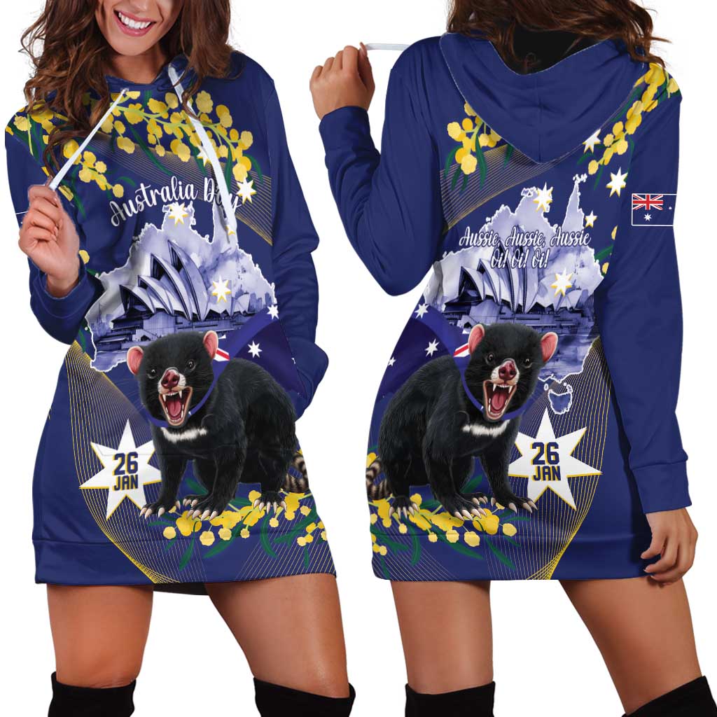 Tasimania Devil Australia Day Hoodie Dress Aussie Aussie Aussie Oi! Oi! Oi! - Blue - Vibe Hoodie Shop