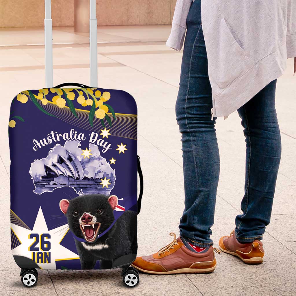 Tasimania Devil Australia Day Luggage Cover Aussie Aussie Aussie Oi! Oi! Oi! - Blue - Vibe Hoodie Shop