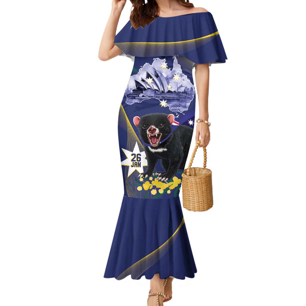 Tasimania Devil Australia Day Mermaid Dress Aussie Aussie Aussie Oi! Oi! Oi! - Blue