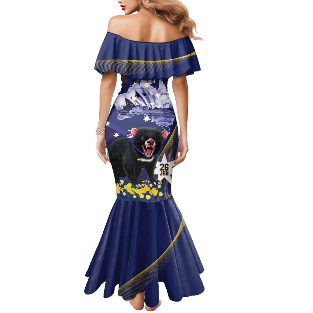 Tasimania Devil Australia Day Mermaid Dress Aussie Aussie Aussie Oi! Oi! Oi! - Blue