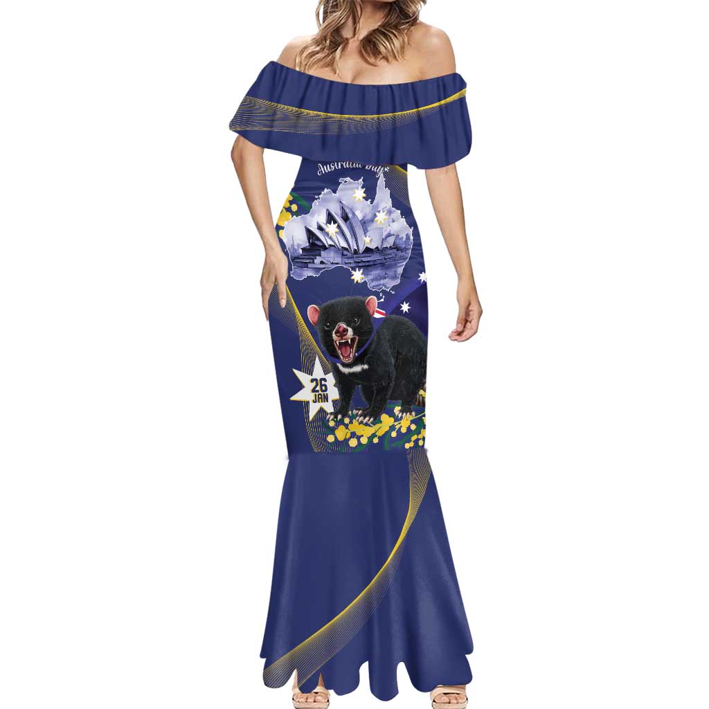 Tasimania Devil Australia Day Mermaid Dress Aussie Aussie Aussie Oi! Oi! Oi! - Blue