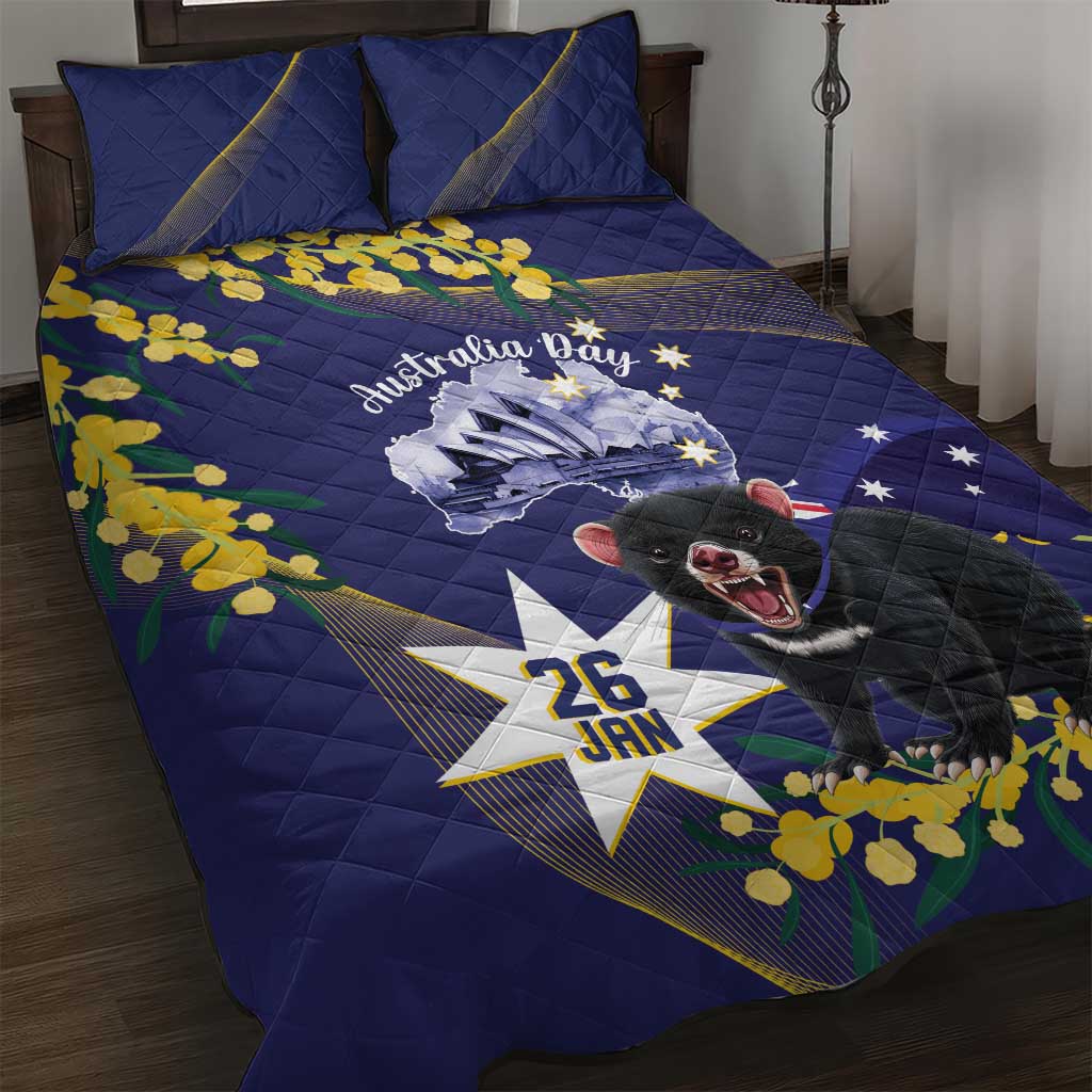 Tasimania Devil Australia Day Quilt Bed Set Aussie Aussie Aussie Oi! Oi! Oi! - Blue - Vibe Hoodie Shop