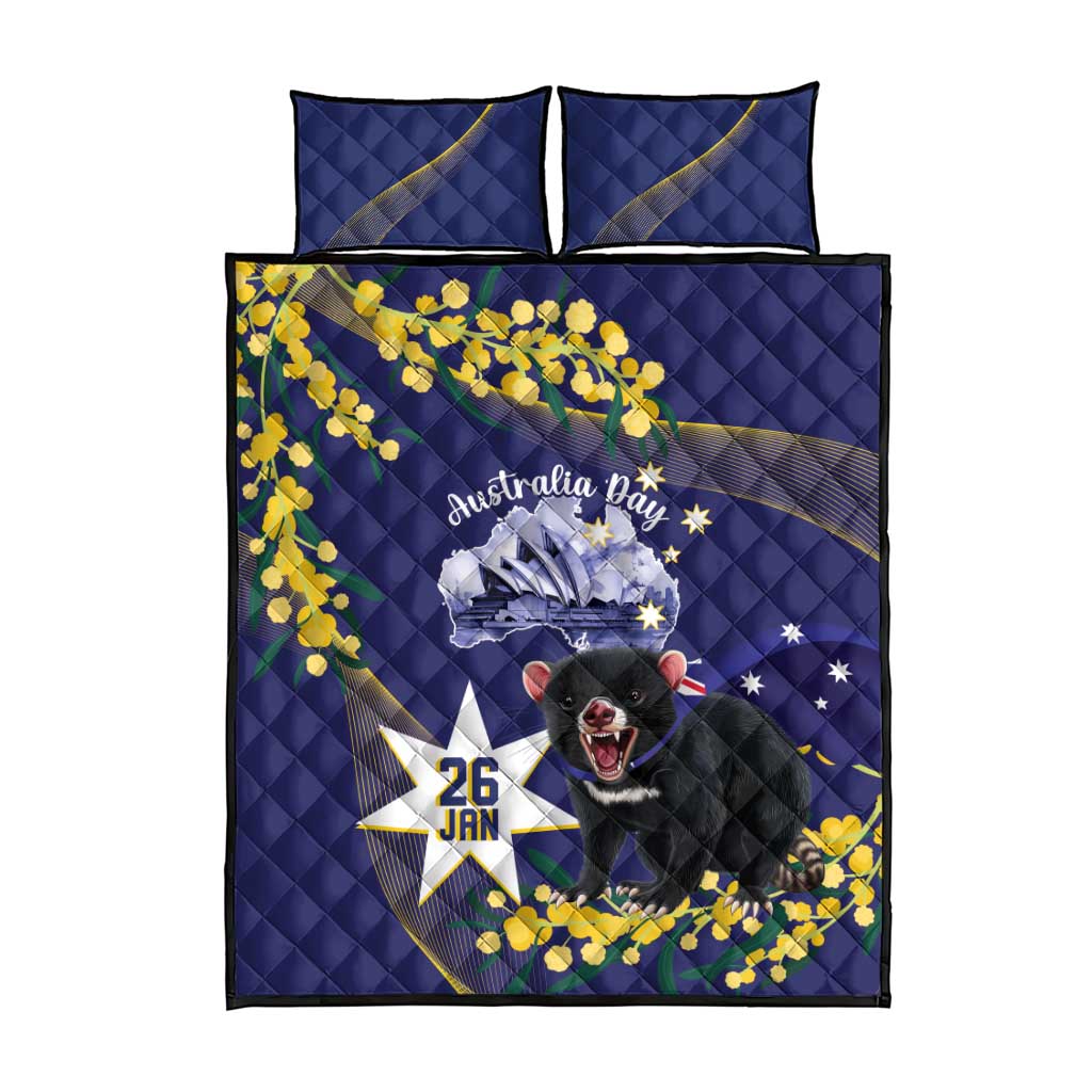 Tasimania Devil Australia Day Quilt Bed Set Aussie Aussie Aussie Oi! Oi! Oi! - Blue - Vibe Hoodie Shop