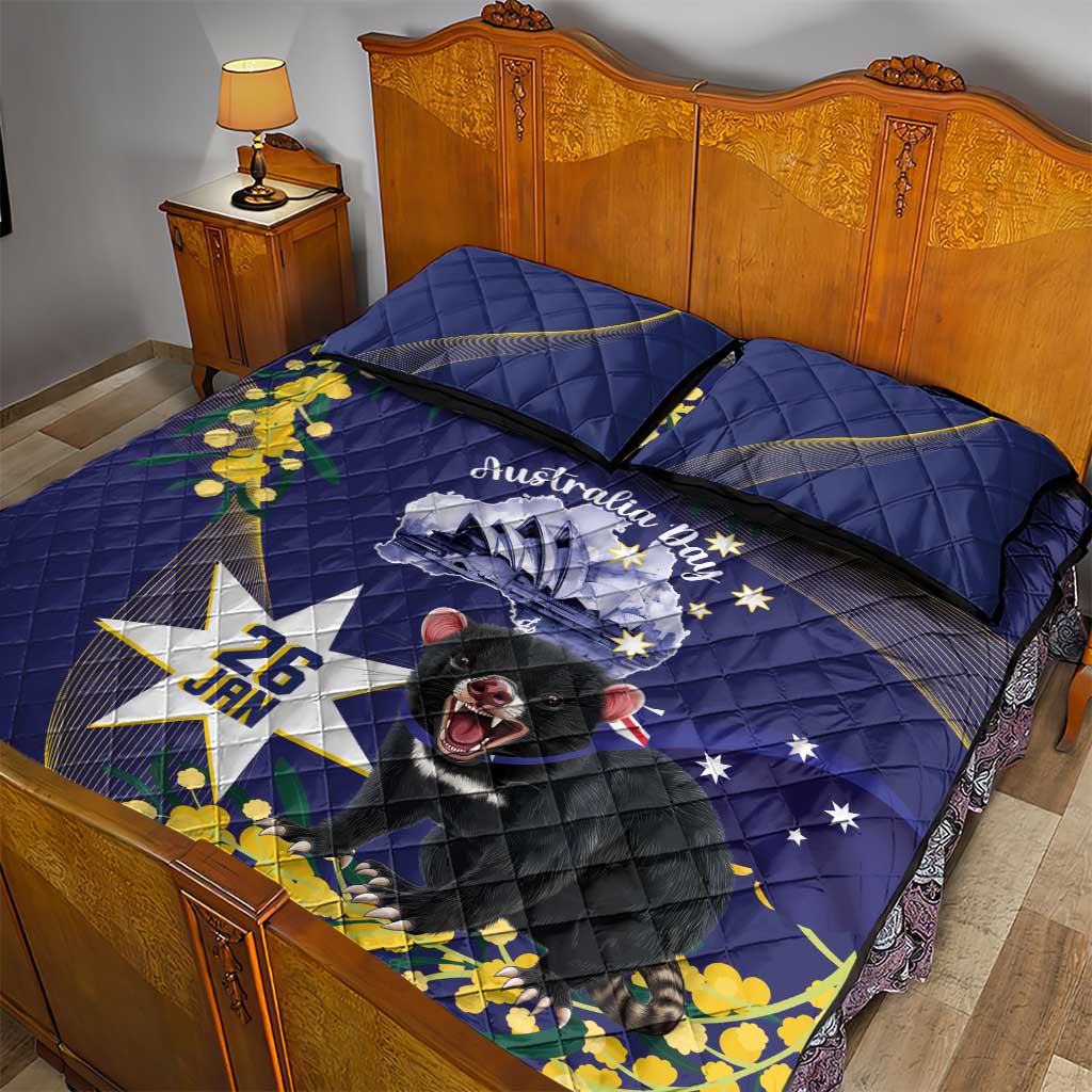 Tasimania Devil Australia Day Quilt Bed Set Aussie Aussie Aussie Oi! Oi! Oi! - Blue - Vibe Hoodie Shop