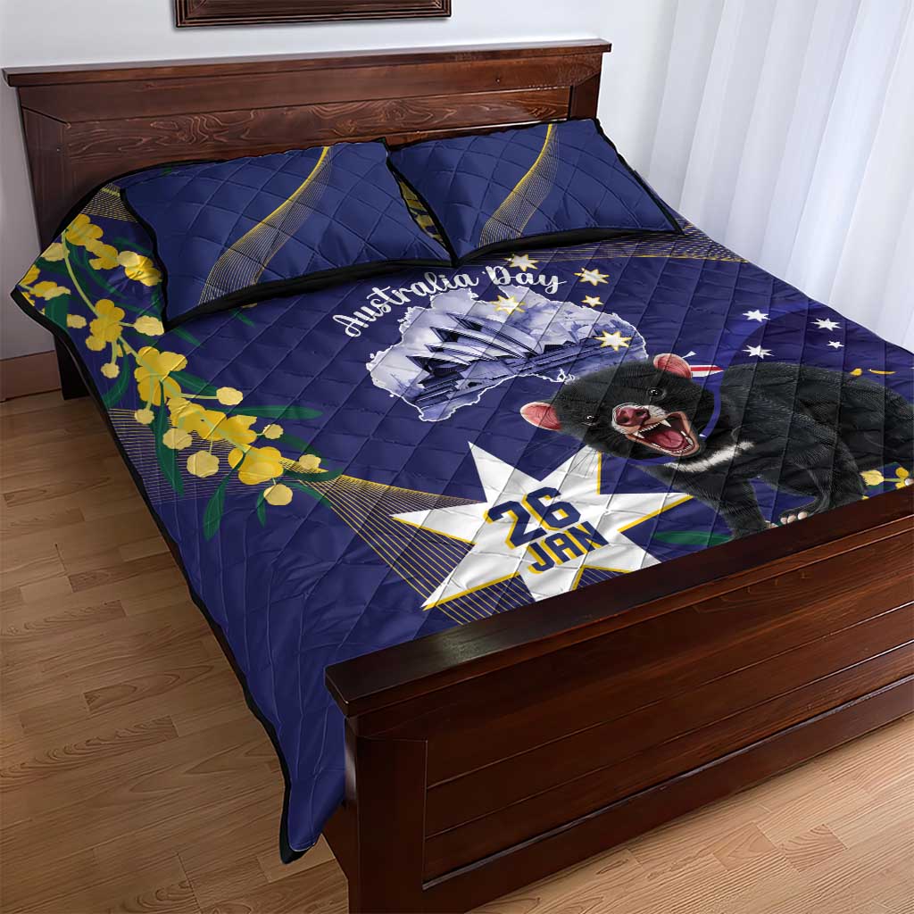 Tasimania Devil Australia Day Quilt Bed Set Aussie Aussie Aussie Oi! Oi! Oi! - Blue - Vibe Hoodie Shop