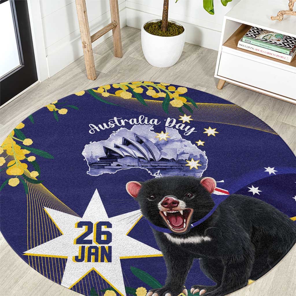 Tasimania Devil Australia Day Round Carpet Aussie Aussie Aussie Oi! Oi! Oi! - Blue