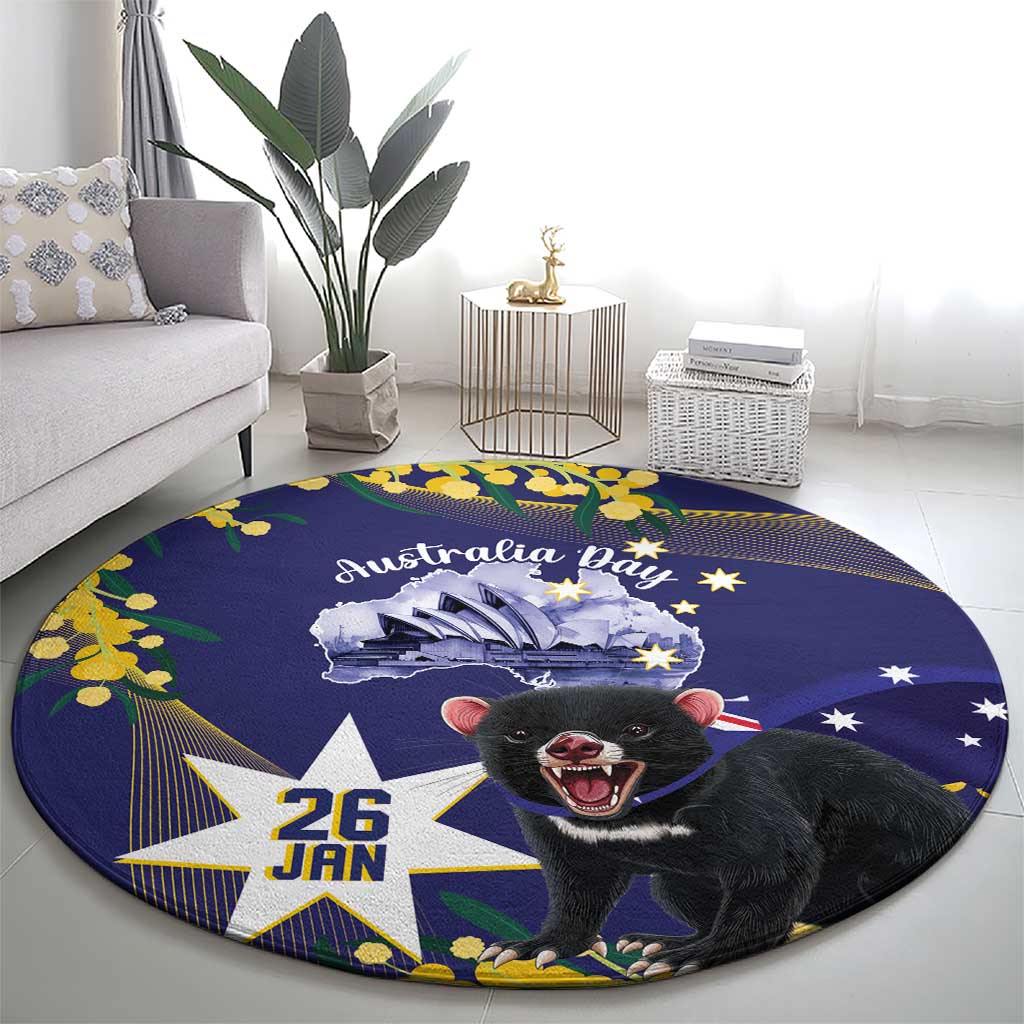 Tasimania Devil Australia Day Round Carpet Aussie Aussie Aussie Oi! Oi! Oi! - Blue