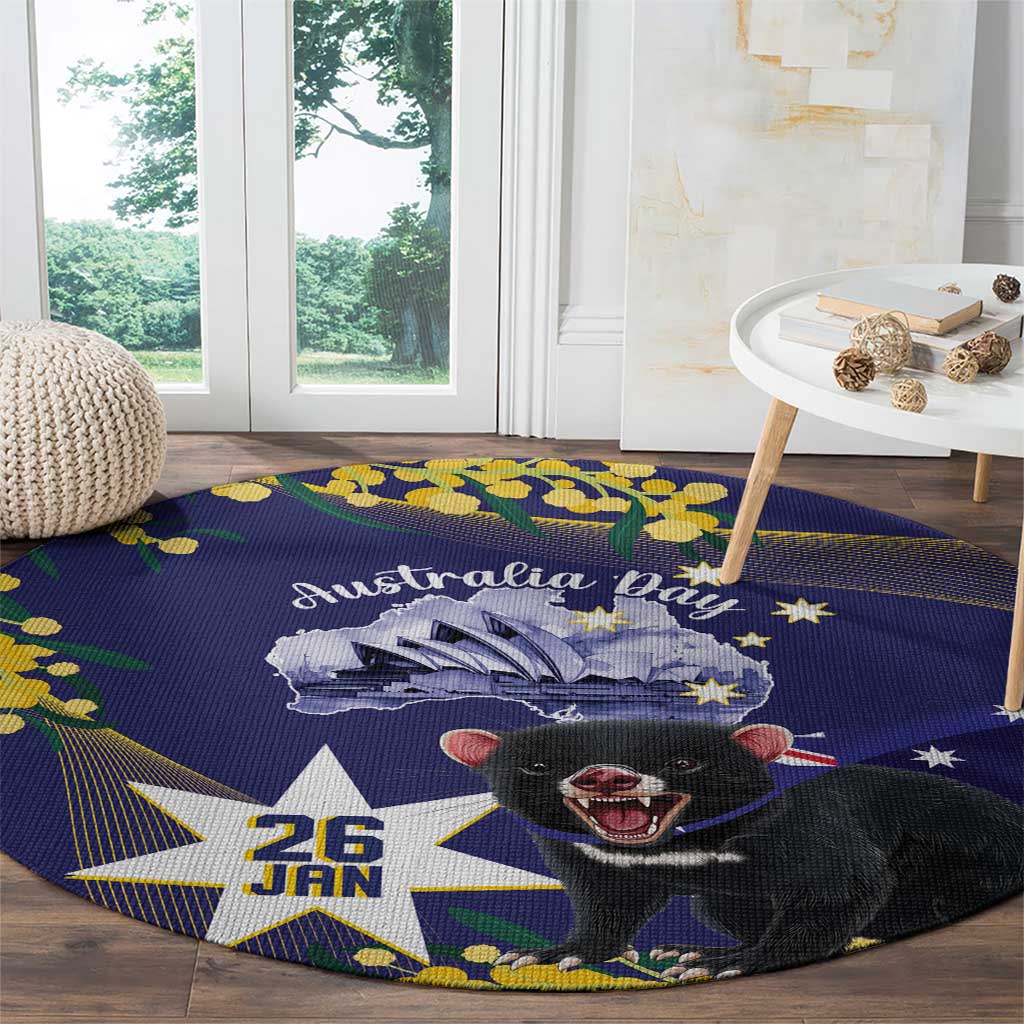 Tasimania Devil Australia Day Round Carpet Aussie Aussie Aussie Oi! Oi! Oi! - Blue