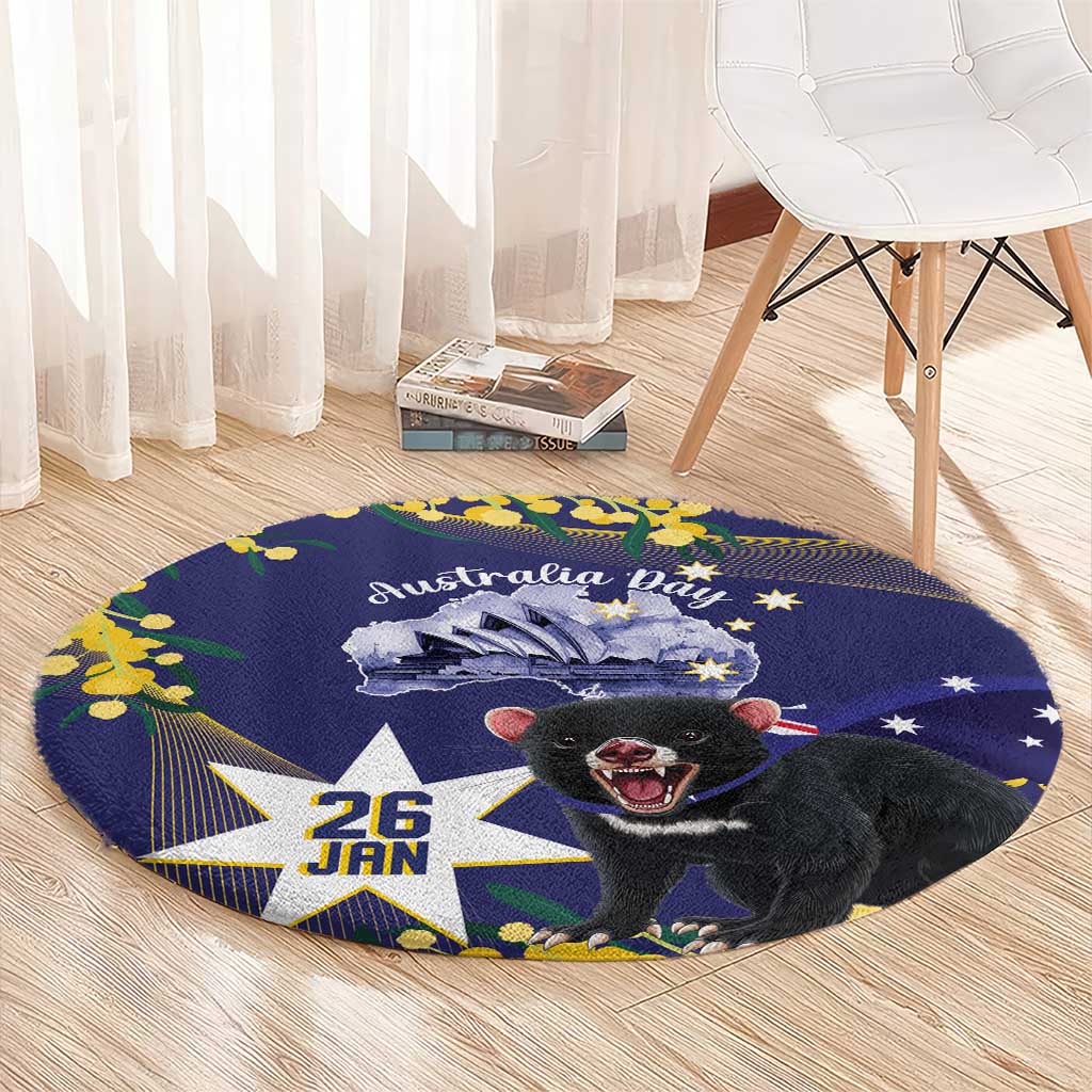 Tasimania Devil Australia Day Round Carpet Aussie Aussie Aussie Oi! Oi! Oi! - Blue