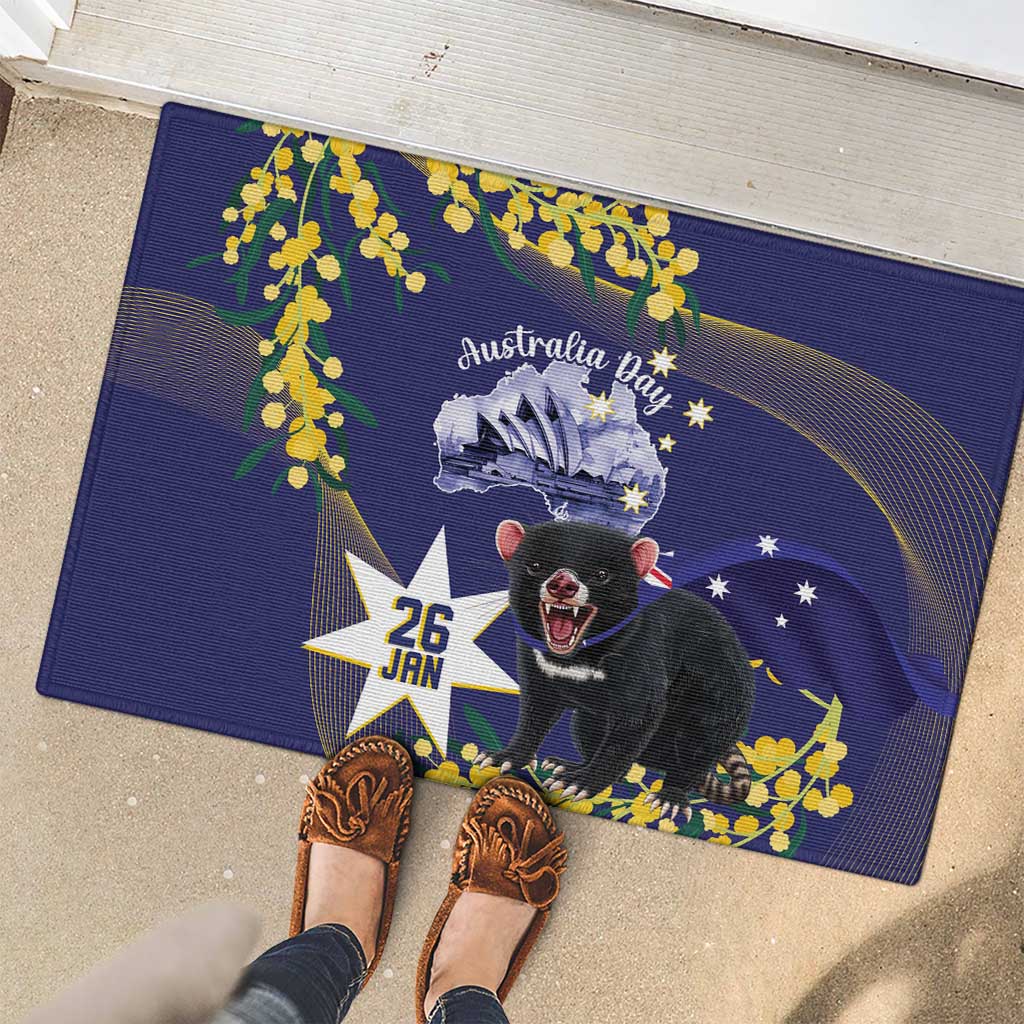 Tasimania Devil Australia Day Rubber Doormat Aussie Aussie Aussie Oi! Oi! Oi! - Blue