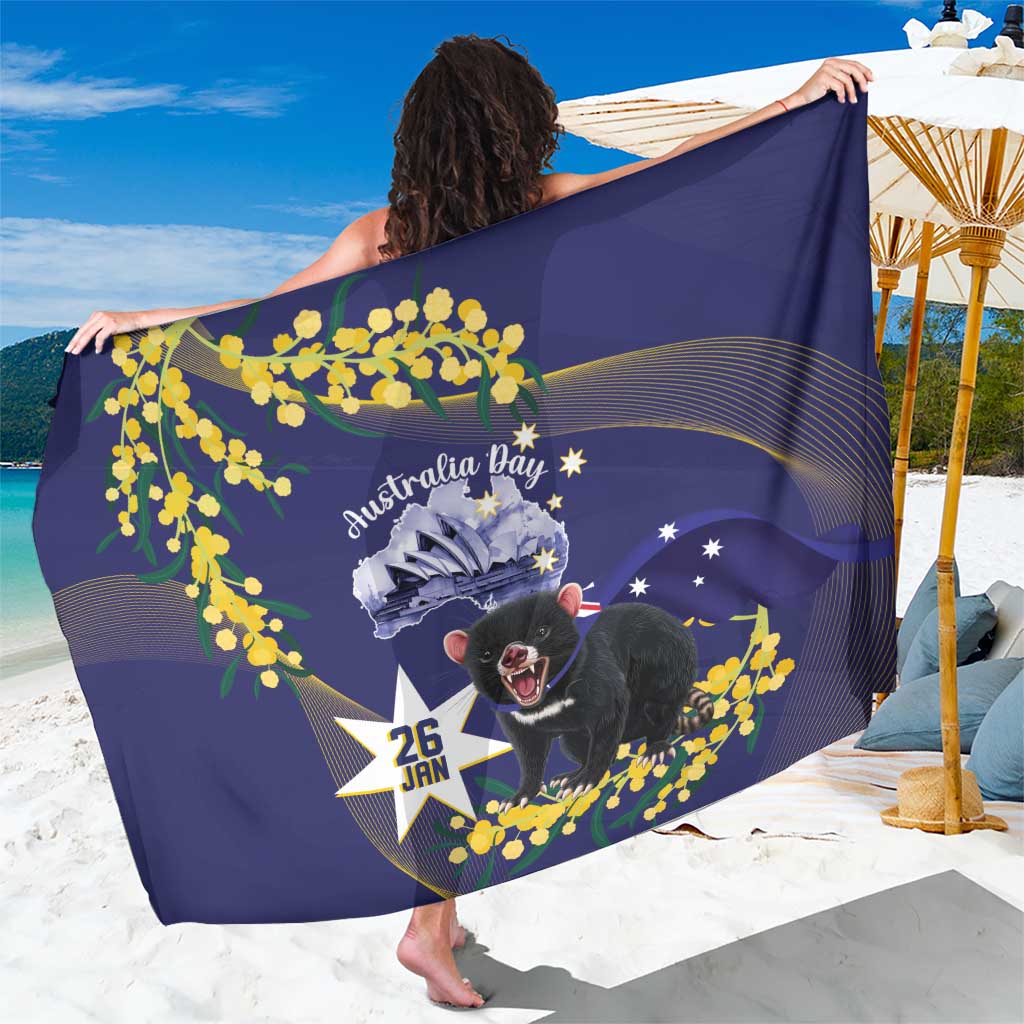 Tasimania Devil Australia Day Sarong Aussie Aussie Aussie Oi! Oi! Oi! - Blue - Vibe Hoodie Shop