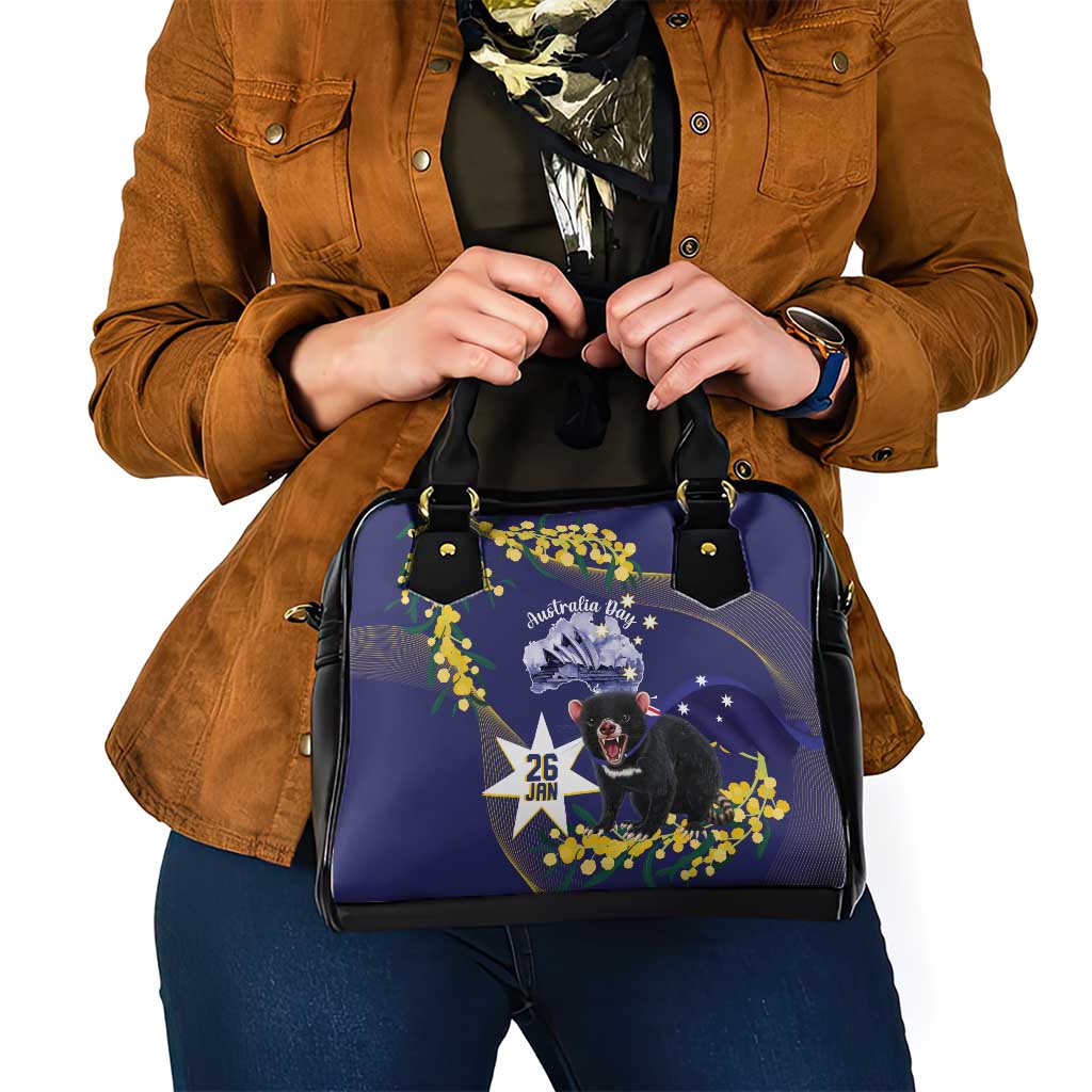 Tasimania Devil Australia Day Shoulder Handbag Aussie Aussie Aussie Oi! Oi! Oi! - Blue - Vibe Hoodie Shop