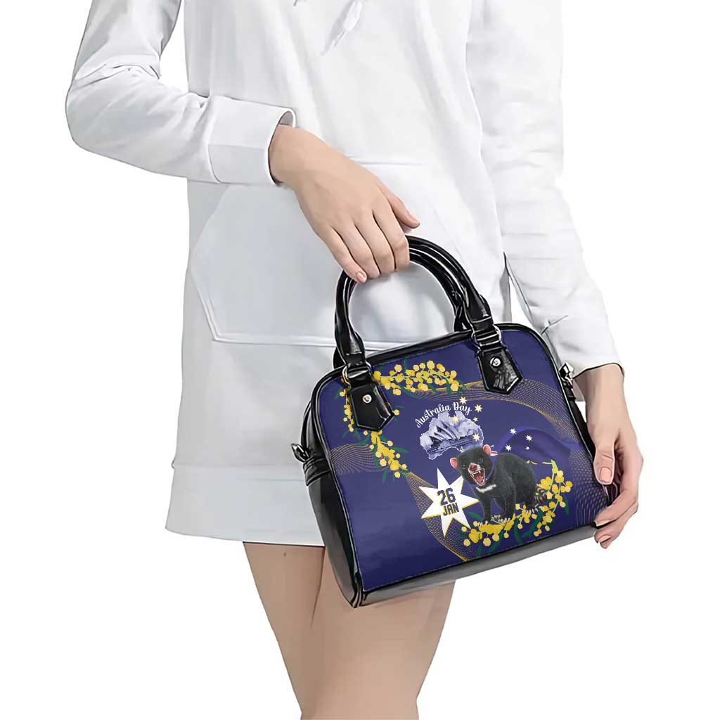 Tasimania Devil Australia Day Shoulder Handbag Aussie Aussie Aussie Oi! Oi! Oi! - Blue - Vibe Hoodie Shop