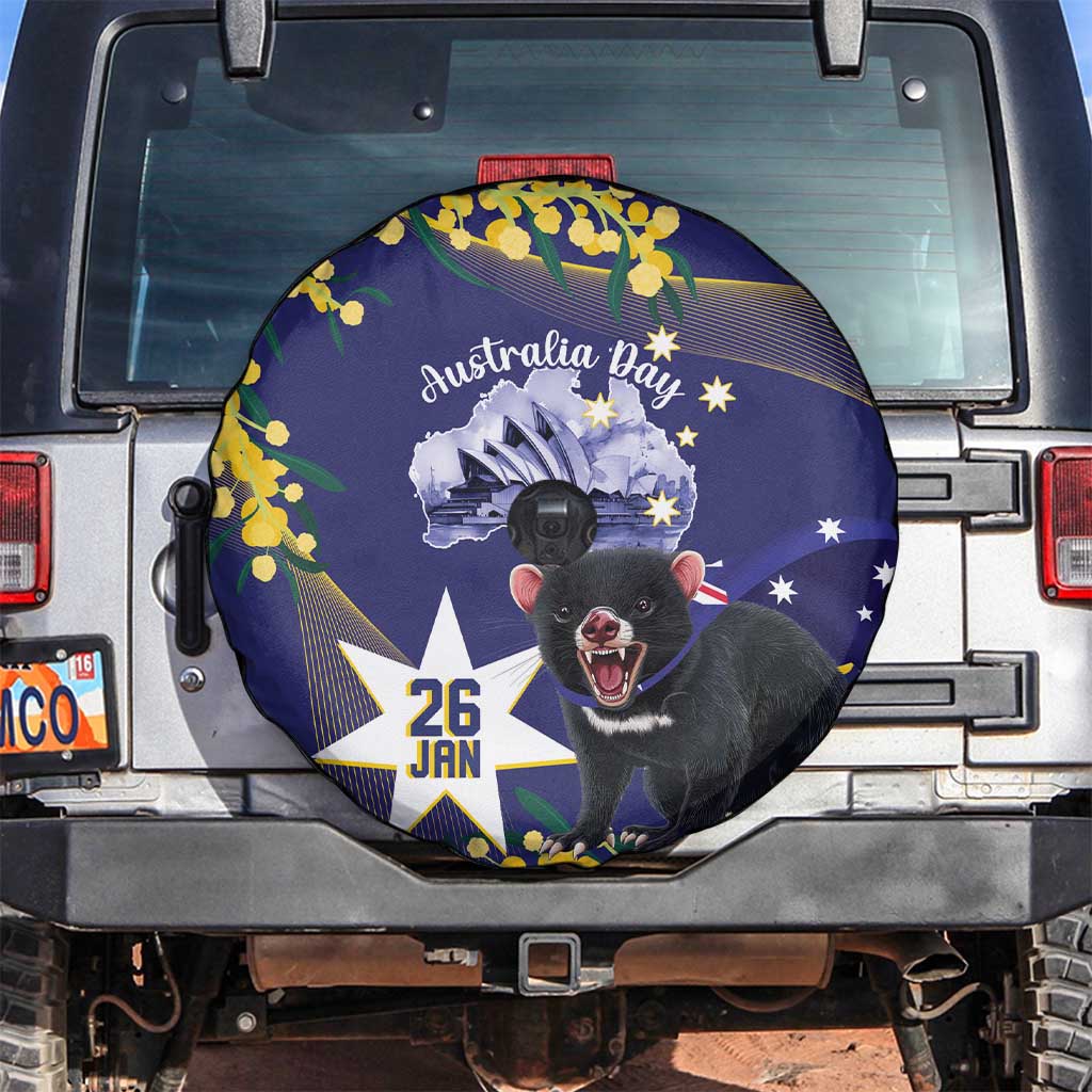 Tasimania Devil Australia Day Spare Tire Cover Aussie Aussie Aussie Oi! Oi! Oi! - Blue - Vibe Hoodie Shop