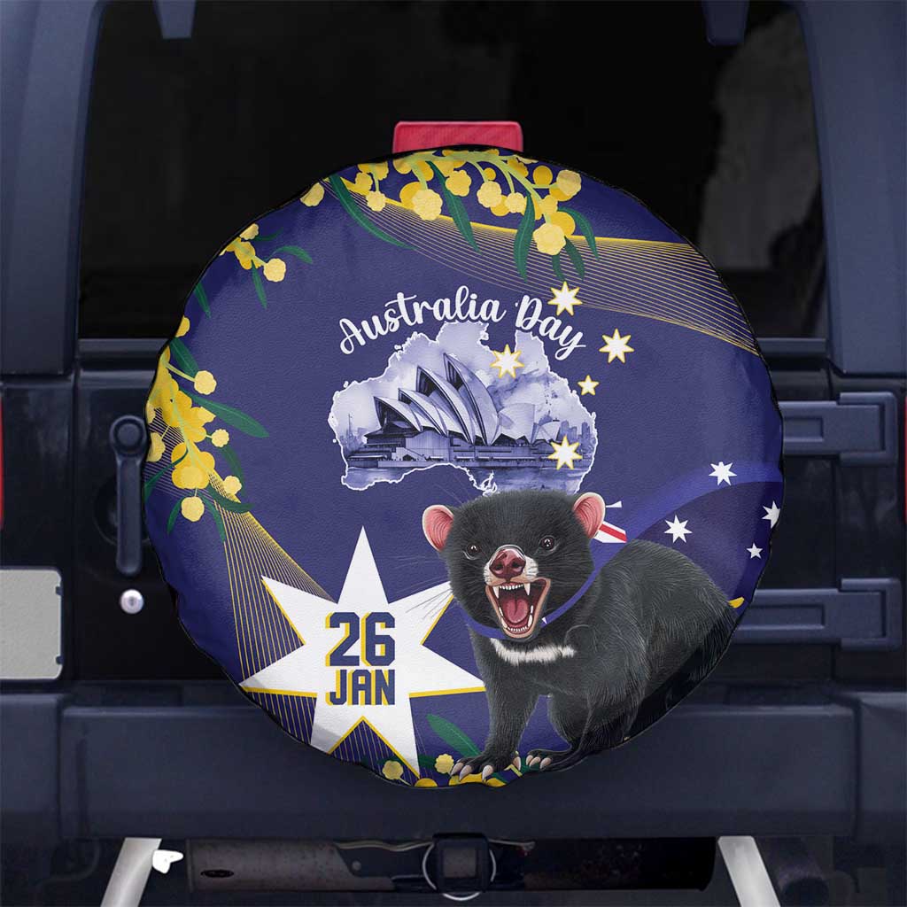 Tasimania Devil Australia Day Spare Tire Cover Aussie Aussie Aussie Oi! Oi! Oi! - Blue - Vibe Hoodie Shop