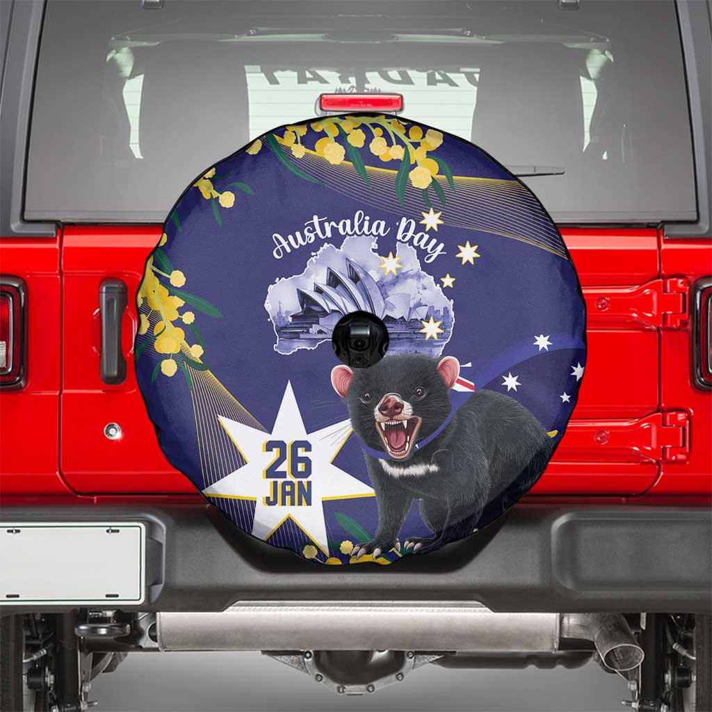 Tasimania Devil Australia Day Spare Tire Cover Aussie Aussie Aussie Oi! Oi! Oi! - Blue - Vibe Hoodie Shop